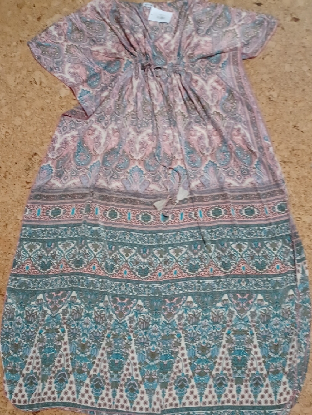 Karma Highway Pink, Olive & Blue Paisley Aria Maxi Kaftan Dress One Size NWT
